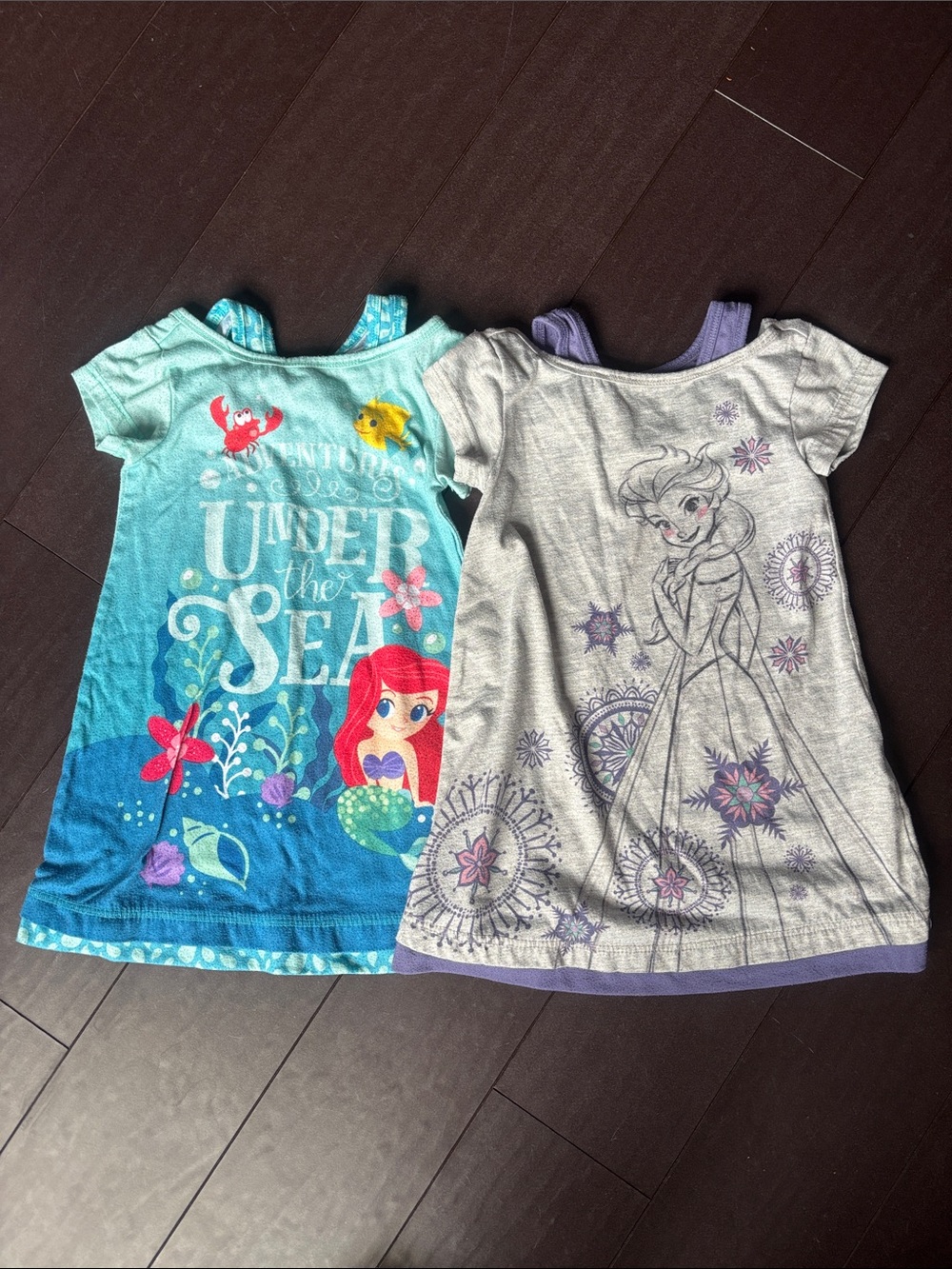 Disney Girls Ariel & Elsa Nightgowns - Teal, Blue & Gray - Picture 1 of 7